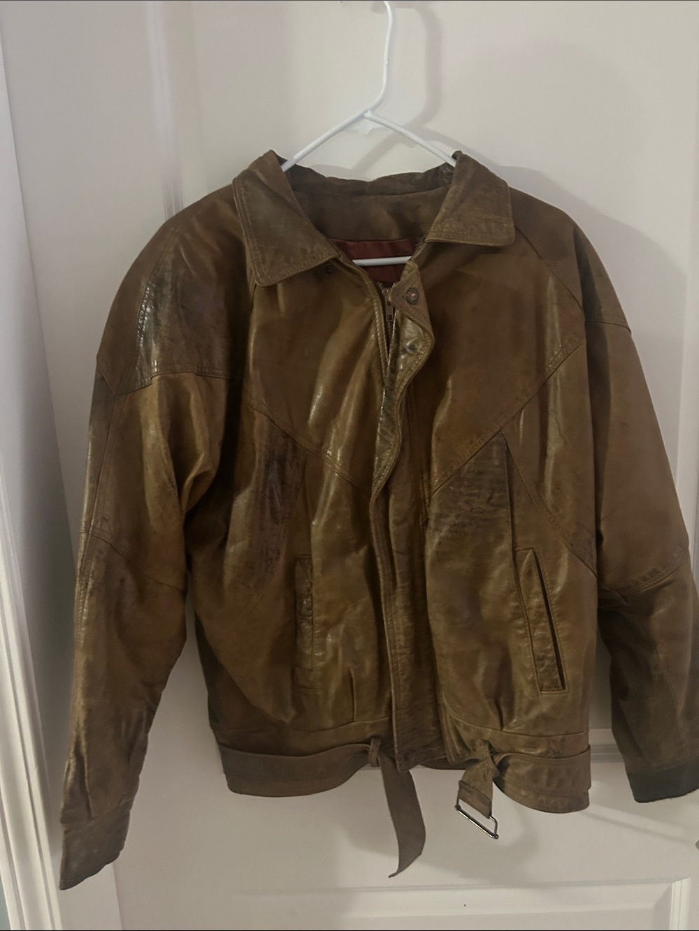 Vintage 90s The Leather Ranch Distressed Brown Bomber Jacket - Size 2 (XS/S)